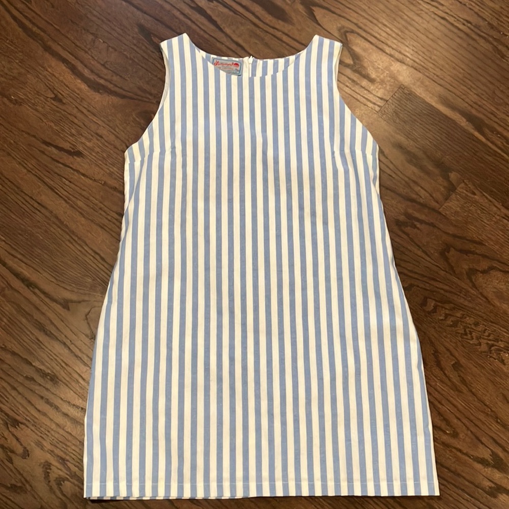 Kiel James Patrick Blue and White Striped Sleeveless Shift Dress
